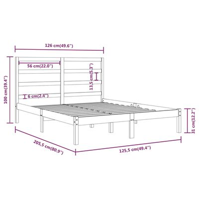 vidaXL Cadre de lit Marron miel Bois de pin massif 120x200 cm