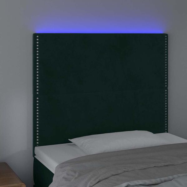 vidaXL T&ecirc;te de lit &agrave; LED Vert fonc&eacute; 80x5x118/128 cm Velours