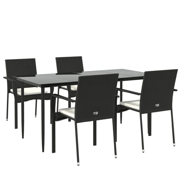 vidaXL Ensemble &agrave; manger de jardin coussins 5pcs Noir R&eacute;sine tress&eacute;e