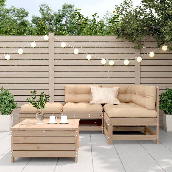 vidaXL Salon de jardin 5 pcs avec coussins Bois de pin massif