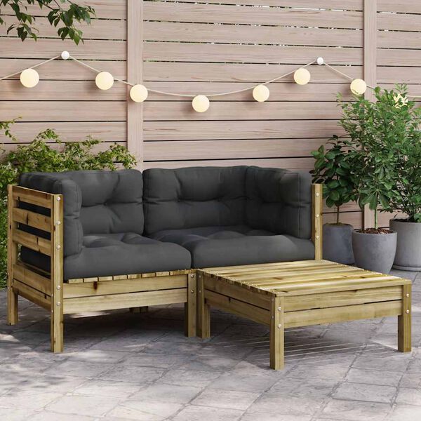 vidaXL Canap&eacute; de jardin avec coussins et repose-pied 2 places
