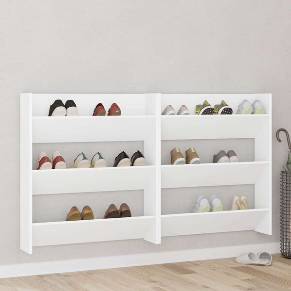 vidaXL Armoires &agrave; chaussures murales 2 pcs Blanc 80x18x90 cm Agglom&eacute;r&eacute;