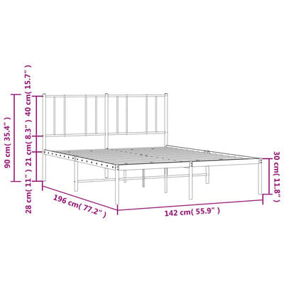 vidaXL Cadre de lit métal sans matelas avec tête de lit noir 135x190cm