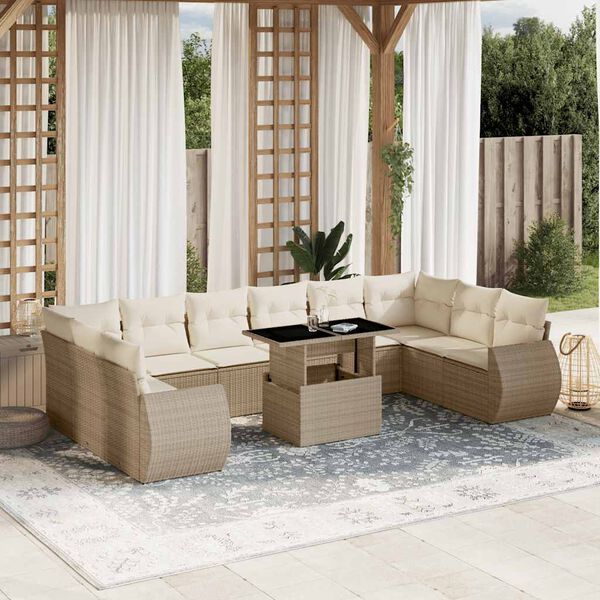 vidaXL Salon de jardin 11 pcs avec coussins beige r&eacute;sine tress&eacute;e