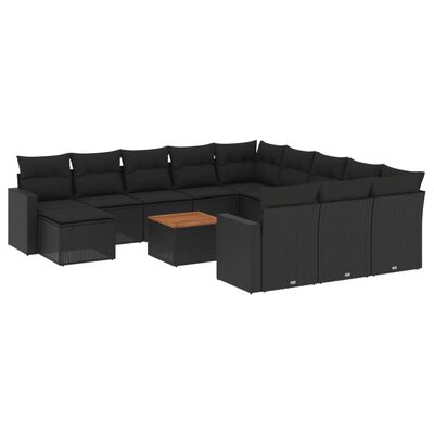 vidaXL Salon de jardin avec coussins 13 pcs noir résine tressée