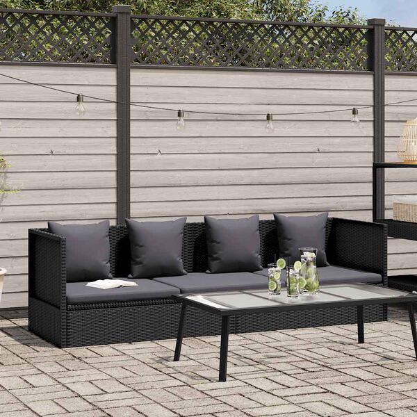 vidaXL Lit de jardin avec coussin et oreiller Résine tressée Noir