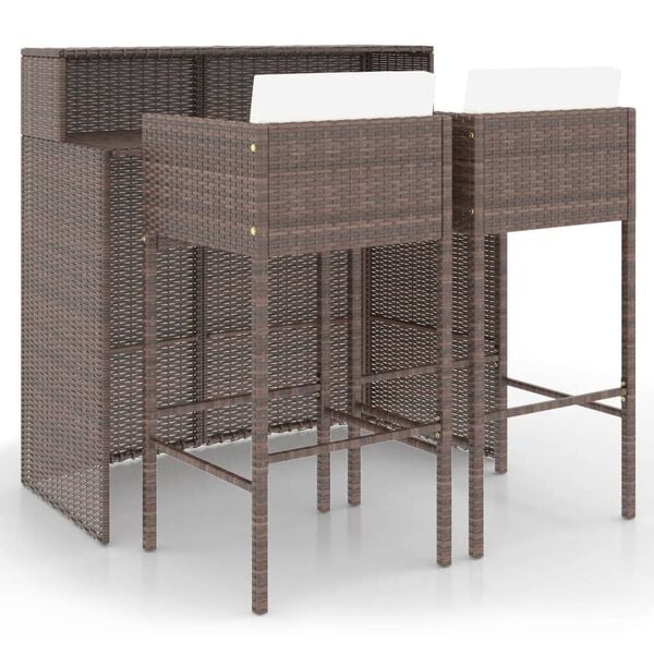 vidaXL Meubles de bar de jardin 3pcs et coussins Résine tressée Marron