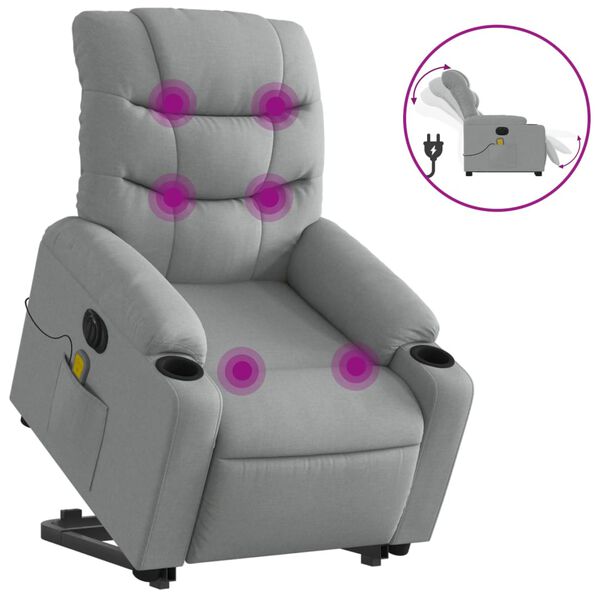 vidaXL Fauteuil inclinable de massage &eacute;lectrique Gris clair Tissu