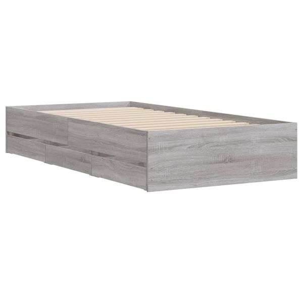 vidaXL Cadre de lit avec tiroirs sans matelas sonoma gris 90x190 cm