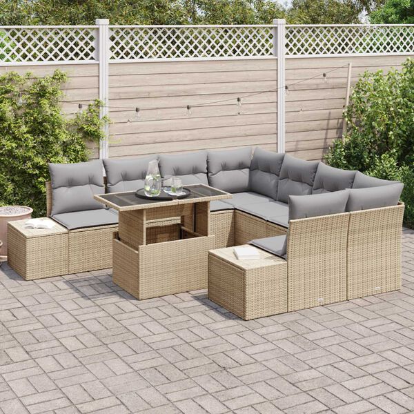 vidaXL Ensemble de canap&eacute; de jardin 9 pcs Beige et Gris clair