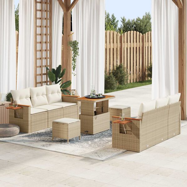 vidaXL Ensemble de canap&eacute; de jardin 11 pcs Beige et cr&egrave;me polyrotin