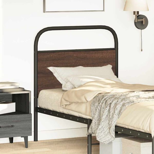 vidaXL T&ecirc;te de lit ch&ecirc;ne marron 80 cm acier et bois d'ing&eacute;nierie