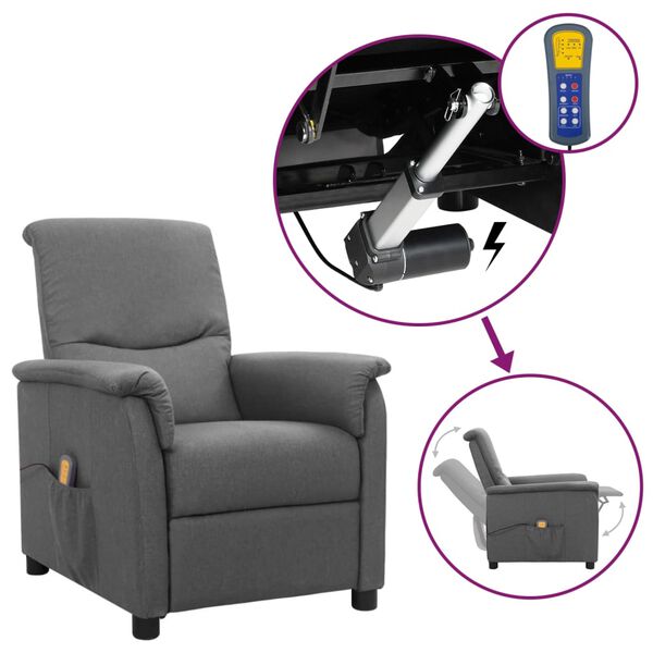 vidaXL Fauteuil de massage inclinable Gris clair Tissu