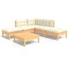 vidaXL Salon de jardin 6 pcs avec coussins cr&egrave;me bois de pin