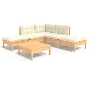 vidaXL Salon de jardin 6 pcs avec coussins cr&egrave;me bois de pin