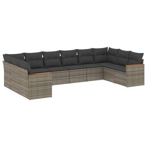vidaXL Salon de jardin avec coussins 10 pcs gris r&eacute;sine tress&eacute;e