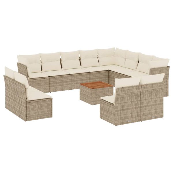 vidaXL Salon de jardin avec coussins 13 pcs beige r&eacute;sine tress&eacute;e