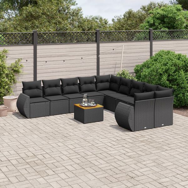 vidaXL Salon de jardin 11 pcs avec coussins noir r&eacute;sine tress&eacute;e