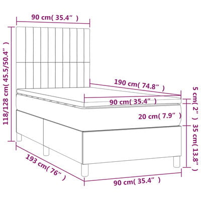 vidaXL Sommier à lattes de lit avec matelas Noir 90x190 cm Velours