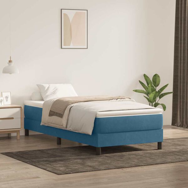 vidaXL Sommier &agrave; lattes de lit et matelas bleu fonc&eacute; 80x210 cm velours