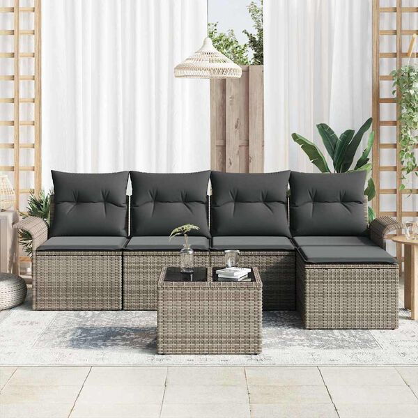 vidaXL Ensemble de canapé de jardin avec coussin 6 pcs Gris Poly rotin