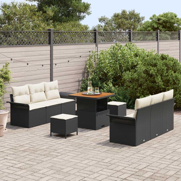 vidaXL Ensemble de canap&eacute; de jardin avec coussin 9 pcs Noir et Cr&egrave;me