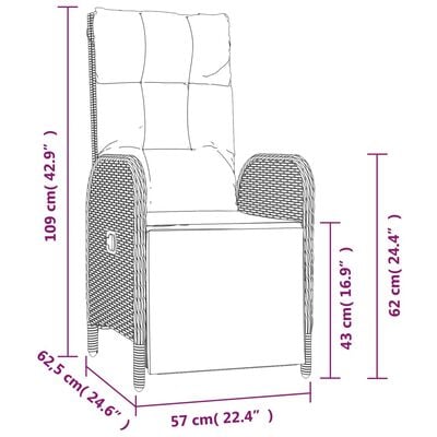 vidaXL Chaises inclinables d'extérieur et coussins lot de 2 Poly rotin