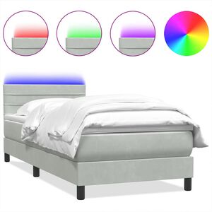 vidaXL Sommier &agrave; lattes de lit et matelas et LED gris clair 90x220 cm velours