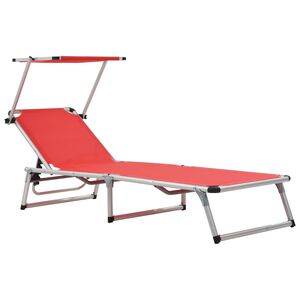 vidaXL Chaise longue pliable avec toit aluminium et textil&egrave;ne rouge