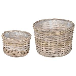 vidaXL Panier &agrave; plantes avec stockage 2 pc Gris naturel Rattan Kubu