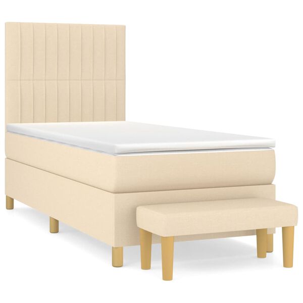 vidaXL Sommier &agrave; lattes de lit avec matelas Cr&egrave;me 90x200 cm Tissu