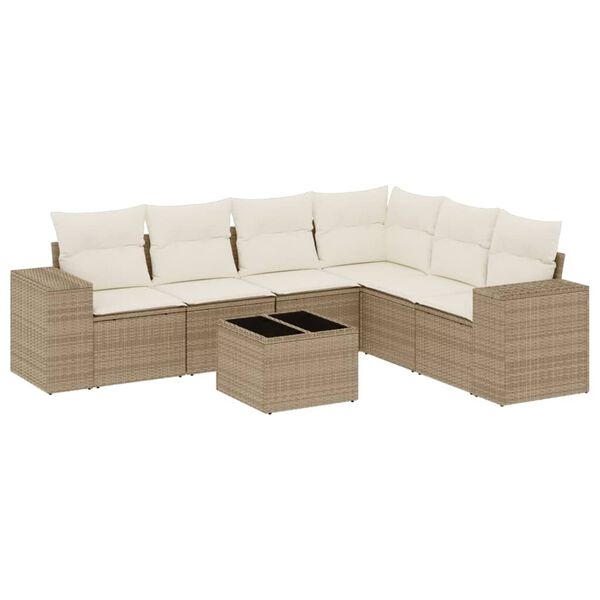 vidaXL Salon de jardin avec coussins 7 pcs beige r&eacute;sine tress&eacute;e