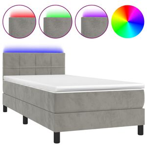 vidaXL Sommier &agrave; lattes de lit et matelas et LED Gris clair 90x190 cm