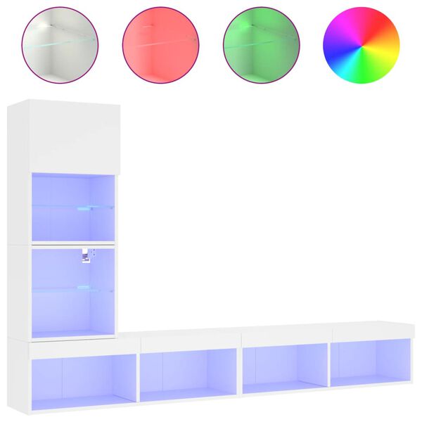 vidaXL Unit&eacute;s murales TV avec LED 4 pcs blanc bois d'ing&eacute;nierie