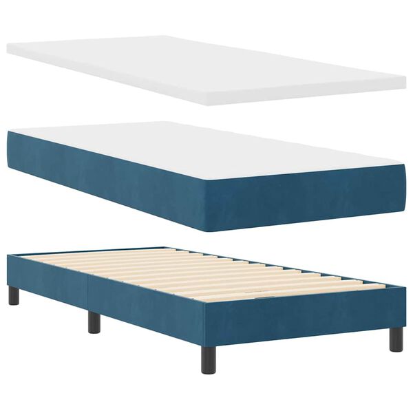 vidaXL Lit &agrave; ressorts avec matelas Bleu fonc&eacute; 90 x 190 cm Velours