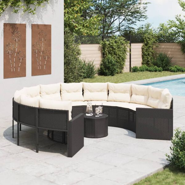 vidaXL Canapé de jardin avec table coussins rond noir résine tressée