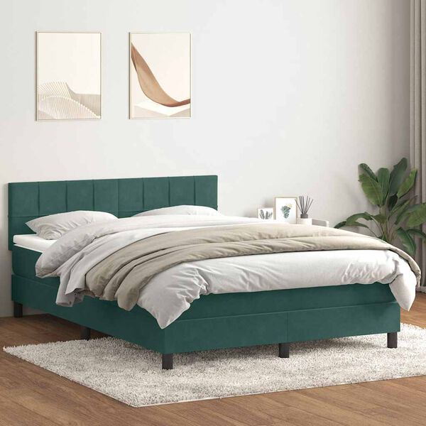 vidaXL Sommier &agrave; lattes de lit et matelas vert fonc&eacute; 140x220cm velours
