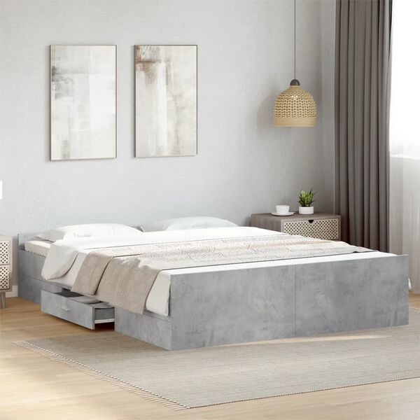 vidaXL Cadre de lit avec tiroirs sans matelas gris b&eacute;ton 150x200 cm