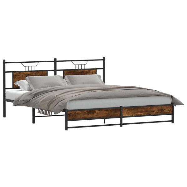 vidaXL Cadre de lit en m&eacute;tal sans matelas ch&ecirc;ne fum&eacute; 183x213 cm