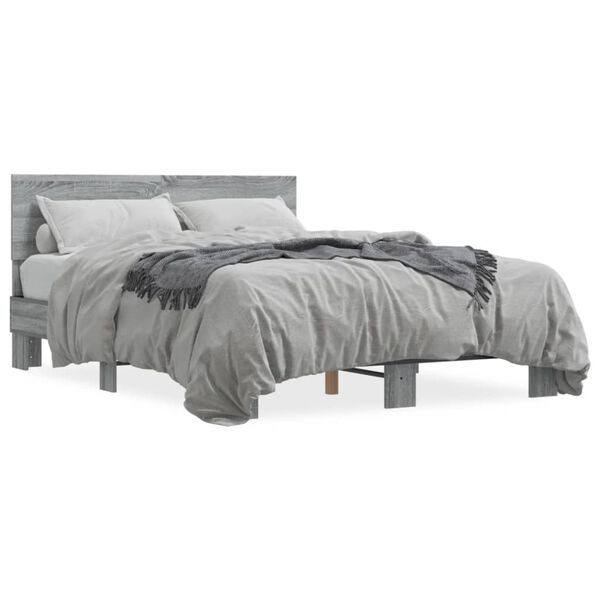 vidaXL Cadre de lit sans matelas sonoma gris 135x190 cm