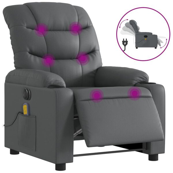 vidaXL Fauteuil de massage inclinable &eacute;lectrique gris similicuir