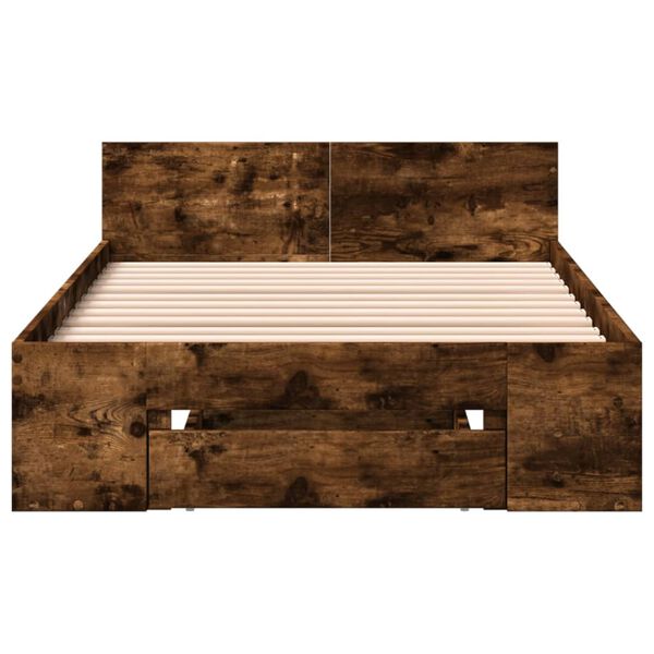 vidaXL Cadre de lit avec tiroir sans matelas ch&ecirc;ne fum&eacute; 100x200 cm