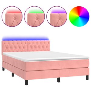vidaXL Sommier &agrave; lattes de lit avec matelas et LED Rose 140x200 cm