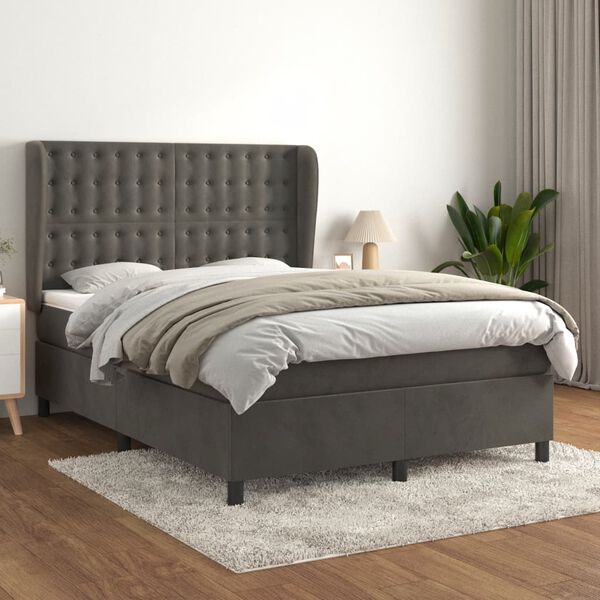 vidaXL Sommier &agrave; lattes de lit et matelas Gris fonc&eacute; 140x190cm Velours