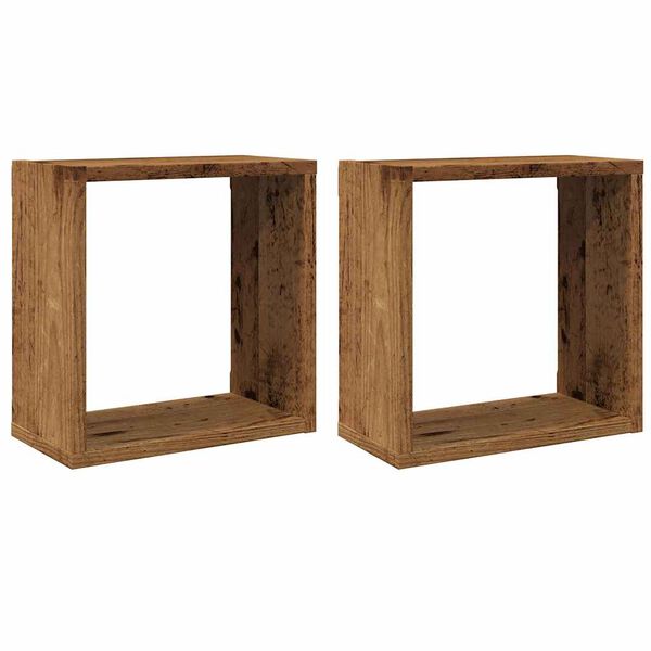 vidaXL &Eacute;tag&egrave;res cube murales 2 pcs vieux bois 30x15x30 cm