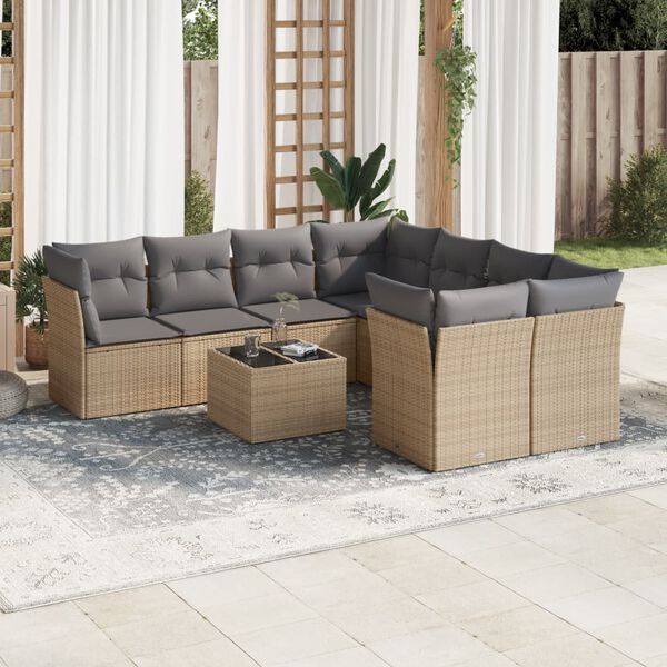 vidaXL Salon de jardin avec coussins 9 pcs beige r&eacute;sine tress&eacute;e
