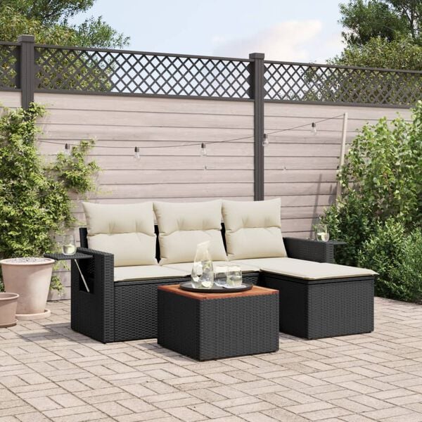 vidaXL Salon de jardin 5 pcs avec coussins noir r&eacute;sine tress&eacute;e