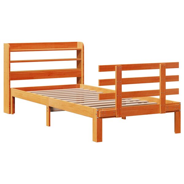 vidaXL Cadre de lit avec t&ecirc;te de lit sans matelas cire marron 75x190cm