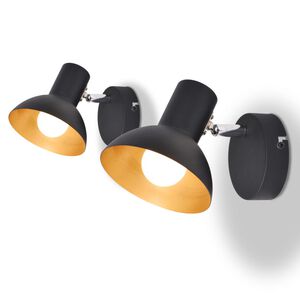 vidaXL Lampe murale 2 pcs pour 2 ampoules E27 Noir et dor&eacute;