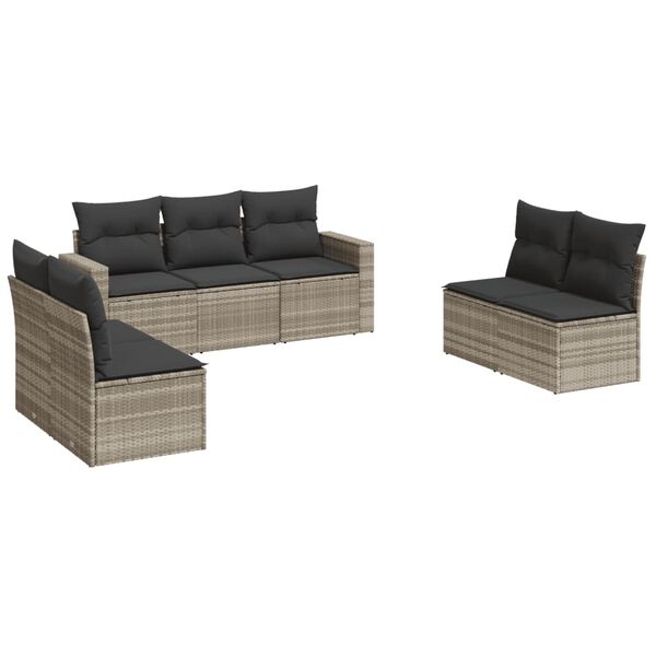 vidaXL Salon de jardin avec coussins 7 pcs gris clair r&eacute;sine tress&eacute;e